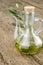 Extra virgin olive oil in a rustic glass jar, traditional style