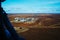 Extraction of natural gas. Mining. Industrial village in the tundra. View from above