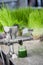 Extraction of Wheatgrass in Action on the Kitchen Countertop using a Manual Juicer