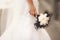Extraordinary designer wedding bouquet from feathers in black and white colors