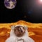 Extrasolar planet and earth behind. Astronaut posing. The elements of this image furnished by NASA