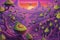 Extraterrestrial beings cultivating avocados on a planet with purple skies and floating trees alien character illustration