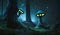 Extraterrestrial beings with mushroom-shaped heads and glowing eyes. Generative AI