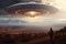 Extraterrestrial ship flying over earth during daytime