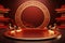 Extravagant 3D rendering Round stage podium, Chinese festivals, red gold theme