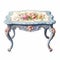 Extravagant Blue Side Table With Romanticized Realism And Rococo Pastels