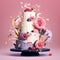 Extravagant Gravity-Defying Cake with Whimsical Elements