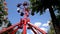 Extreme carousel in an amusement park. A spinning dangerous ride