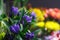 Extreme close-up of a bouquet of fresh alstroemeria flowers, closed buds on a blurred background of a flower shop