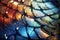 Extreme close up of butterfly wing patterns with vivid colors of scales