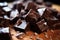 an extreme close-up of dark chocolate chunks