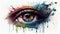 Extreme Close Up of Detailed Watercolor Splashes with Ink Outlines, 1920\\\'s Eyeball