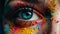 Extreme close-up of female eye with unusual artistic painting makeup.AI generated