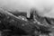 Extreme Close-up image of beautiful Mount Kinabalu, Sabah, Borneo in black and white