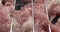 Extreme close-up raw red snack meat on grill metal grid zoom in 4k footage