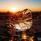 An extreme close-up of a shattered glass window with jagged edges.