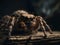 Extreme close-up shows a hairy eight-eyed tarantula