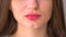 Extreme close up of woman`s lips with botox. Close Up of Woman`s lips and smile