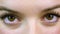 Extreme closeup of beautiful green eyes, girl flirting. On reception at oculist