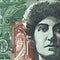 Extreme closeup of Dame Nellie Melba printed on Australian one hundred dollar bill