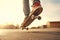 Extreme closeup of a skateboarders feet