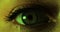 Extreme closeup view of woman\'s opening beautiful eye in dark in neon light.