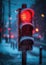 Extreme cold, Climate change, Urban Freeze, Close-Up of a Frozen Traffic Light with Icicles, Snowflakes Blurring the Red