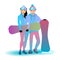 Extreme couple with snowboards.