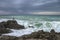 Extreme fishing. Panorama of sea shore. Greece