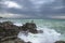 Extreme fishing. Panorama of sea shore. Greece