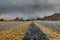 Extreme Low Angle of Desert Road on Stormy Day