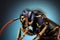 Extreme macro closeup of a wasp in nature, AI generative image