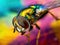 Extreme Macro image of colorful metallic Hover Fly - Ornidia obesa.