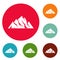 Extreme mountain icons circle set vector