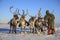 The extreme north, Yamal,   reindeer in Tundra , Deer harness with reindeer, pasture of Nenets