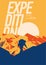 Extreme outdoor adventure poster. High mountains at sunset illustration.