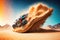 extreme racing car stunt on sand dune double exposure