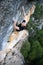 Extreme sport climbing. Rock climber struggle for success. Outdoor lifestyle.