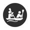 Extreme sport people river rafting on inflatable boat, active lifestyle block and flat icon