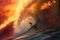 Extreme Sports in Vivid Color - A Surfer Catching a Huge Wave (Generative AI)