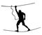 Extreme sportsman took down with rope. Man climbing vector silhouette. Sport weekend action in adventure park rope ladder.