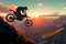 Extreme thrill silhouette of a motorbike rider executing daring mountain stunt