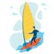 Extreme Tourist Windsurfing Flat Vector Character