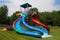 extreme water slide with steep drop and looping twists and turns