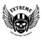 Extreme. Winged skull on black background. Design element for logo, label, emblem, sign, poster