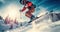 Extreme winter sports on mountain. Jumping skier skiing. Generative AI