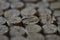 Extremely close-up of homemade chopped wine cork note board, selective focus