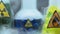 Extremely dangerous liquids in glass bottles standing in laboratory, life hazard