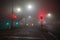 Extremely foggy night time conditions at a junction of two B roads