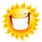 Extremely happy yellow smiling sun cartoon excited character